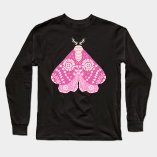 Folk Art Moth in Hot Pink Long Sleeve T-Shirt